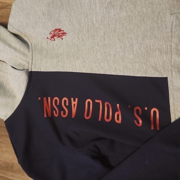 U.s Polo Assn. Blue and Gray Logo Hoodie Size Large 10-12 - Picture 2 of 4